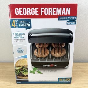 George Foreman 4-Serving Removable Plate Electric Grill and Panini Press - Black